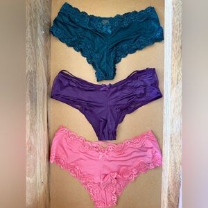 Victoria’s Secret Women's Lace Trim Panty Set - Green, Purple, Pink